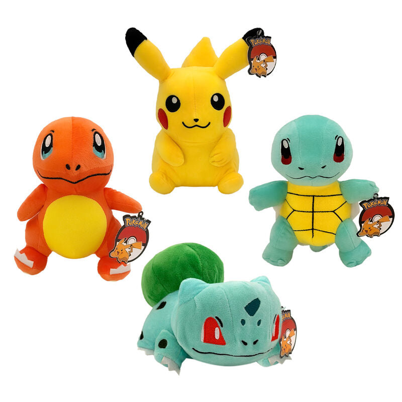 Pokémon Plüschfiguren Set – Pikachu, Glumanda, Schiggy & Bisasam – 4-teilig