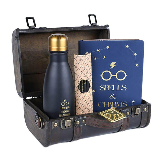 Harry Potter Premium Trunk Gift Set „Trouble Finds Me“ – Hogwarts Fan- & Geschenkset mit Metallflasche & Schreibwaren