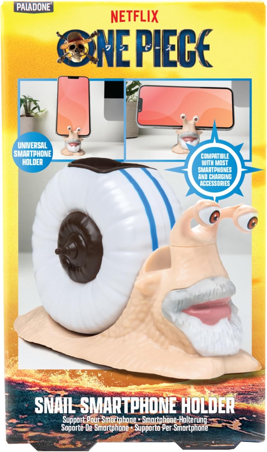 One Piece Handyhalter (Garp Design) – Snail Smartphone Holder 7,3cm – Schreibtisch Handy-Ständer – Für die meisten Smartphones & Ladekabel – Paladone