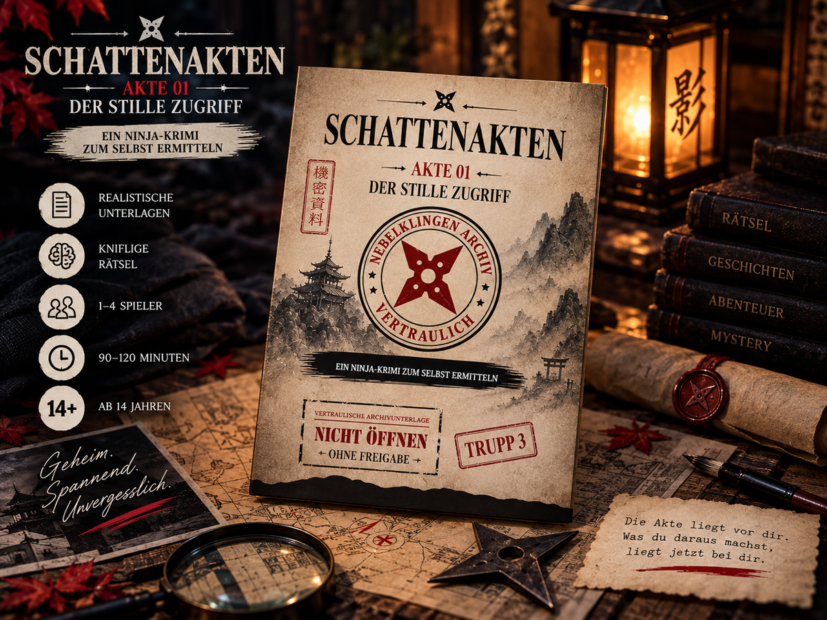 Schattenakten – Akte 01: Der stille Zugriff | Ninja-Krimispiel zum Selberermitteln | Rätselfallakte mit Dokumenten, Hinweisen & digitalen Freischaltungen | Für 1–4 Spieler ab 14 Jahren