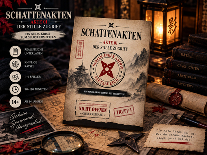 Schattenakten – Akte 01: Der stille Zugriff | Ninja-Krimispiel zum Selberermitteln | Rätselfallakte mit Dokumenten, Hinweisen & digitalen Freischaltungen | Für 1–4 Spieler ab 14 Jahren