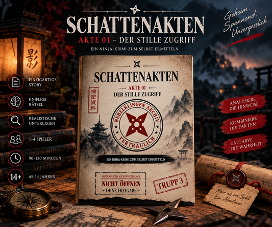 Schattenakten – Akte 01: Der stille Zugriff | Ninja-Krimispiel zum Selberermitteln | Rätselfallakte mit Dokumenten, Hinweisen & digitalen Freischaltungen | Für 1–4 Spieler ab 14 Jahren