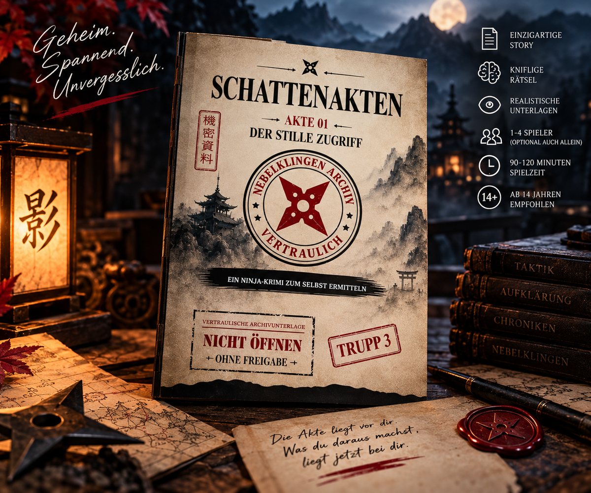 Schattenakten – Akte 01: Der stille Zugriff | Ninja-Krimispiel zum Selberermitteln | Rätselfallakte mit Dokumenten, Hinweisen & digitalen Freischaltungen | Für 1–4 Spieler ab 14 Jahren