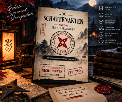 Schattenakten – Akte 01: Der stille Zugriff | Ninja-Krimispiel zum Selberermitteln | Rätselfallakte mit Dokumenten, Hinweisen & digitalen Freischaltungen | Für 1–4 Spieler ab 14 Jahren