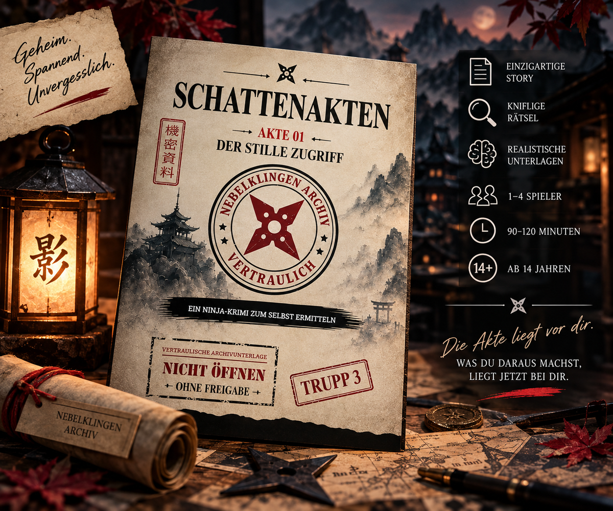 Schattenakten – Akte 01: Der stille Zugriff | Ninja-Krimispiel zum Selberermitteln | Rätselfallakte mit Dokumenten, Hinweisen & digitalen Freischaltungen | Für 1–4 Spieler ab 14 Jahren