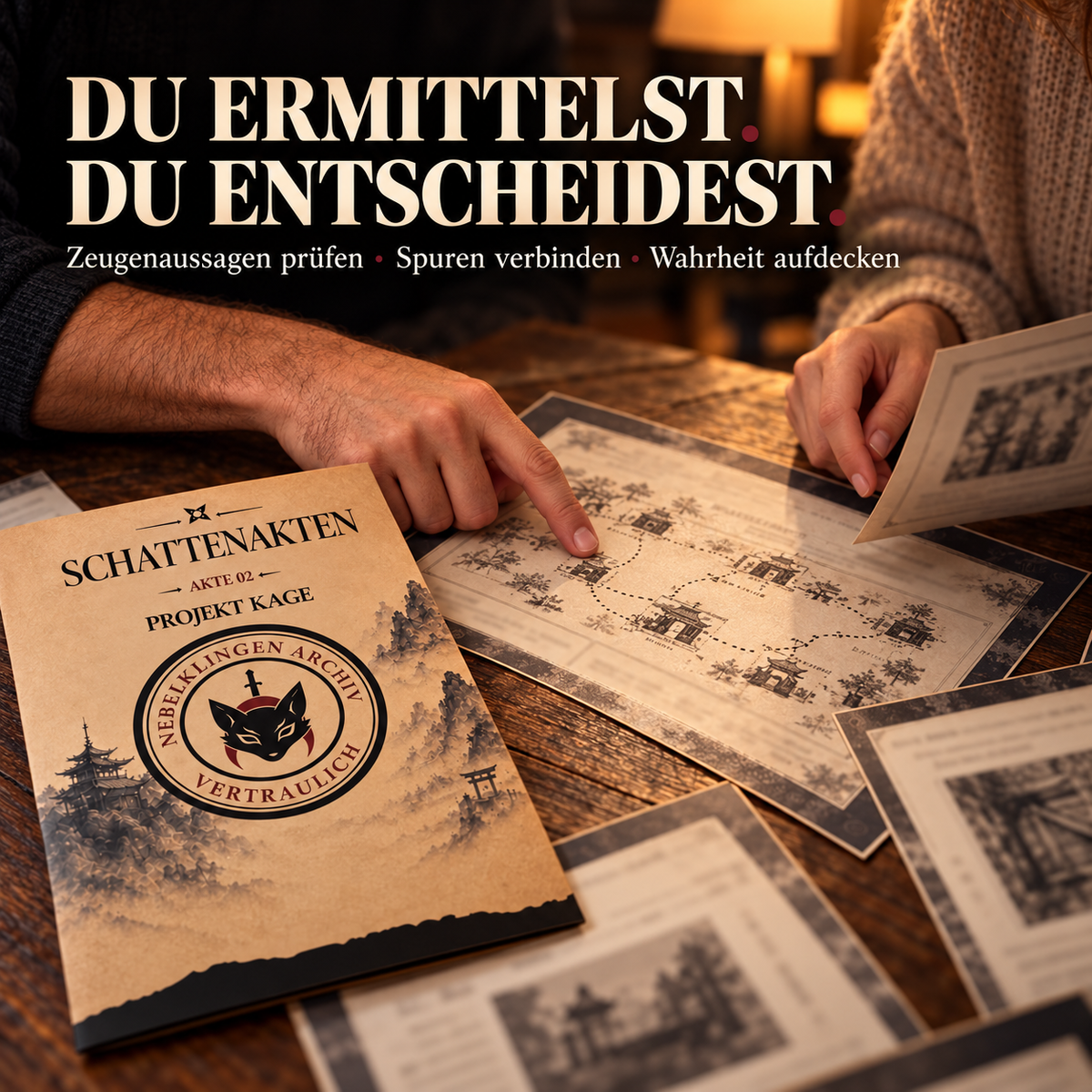Schattenakten – Akte 02: Projekt Kage | Ninja-Krimispiel | Rätselfallakte mit Zeugenaussagen, Tatortübersicht, Archivdokumenten und digitalen Prüfzugängen für 1–4 Spieler ab 14 Jahren