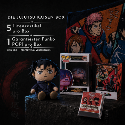 Jujutsu Kaisen Fanbox – 5 offizielle Lizenzartikel mit garantierter Funko POP Figur | Anime-Geschenkset für Fans und Sammler ab 14 Jahren