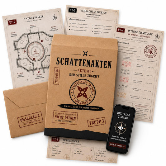 Schattenakten – Akte 01: Der stille Zugriff | Ninja-Krimispiel zum Selberermitteln | Rätselfallakte mit Dokumenten, Hinweisen & digitalen Freischaltungen | Für 1–4 Spieler ab 14 Jahren