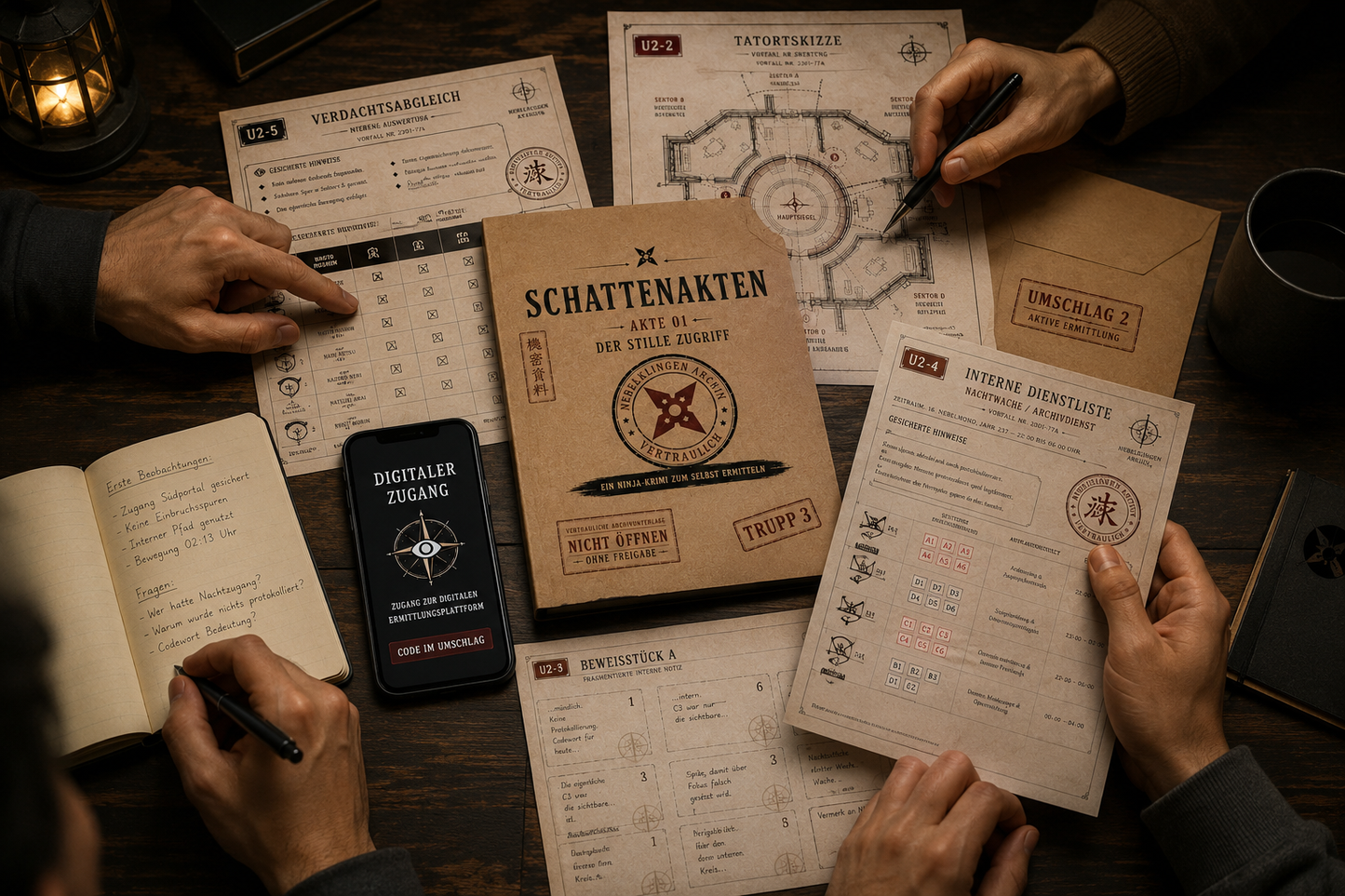 Schattenakten – Akte 01: Der stille Zugriff | Ninja-Krimispiel zum Selberermitteln | Rätselakte mit Dokumenten, Hinweisen & digitalen Freischaltungen | Für 1–4 Spieler ab 14 Jahren