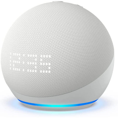 Echo Dot (5. Generation) mit Uhr / Weiß - Smarter Lautsprecher mit Uhr und Alexa